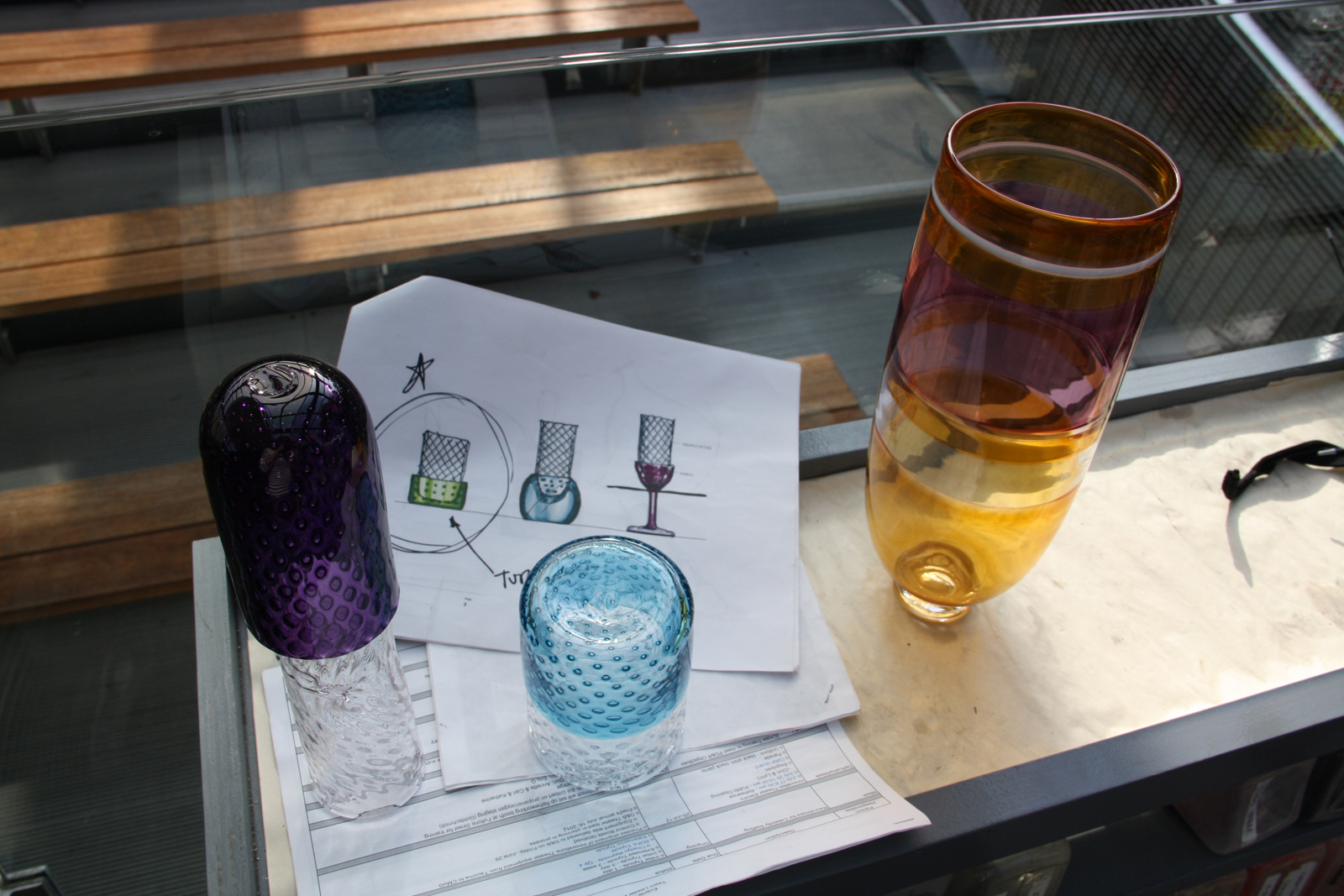 Prototypes and design drawings by Harry Allen and Chris Hacker for their GlassLab design session.