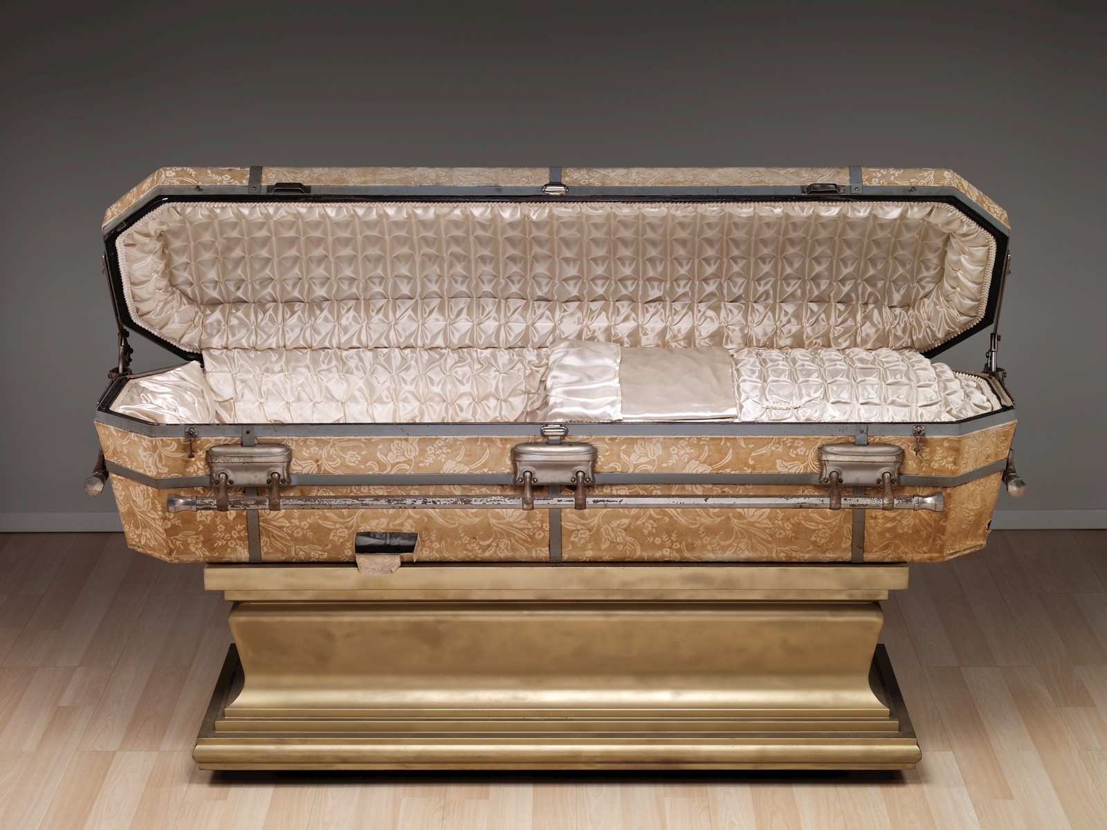 American Casket with Stand by DeCamp Consolidated Glass Casket Co., Factory