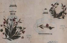 Design drawing for decanter and cosmetic jar with jeweled embellishments