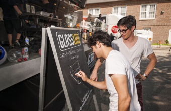 Designers Chris and Dominic Leong at GlassLab on Governors Island, July 2012