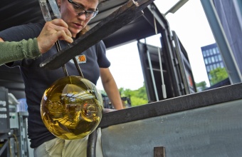 Glassmaker Annette Shepard works with designer Jon Otis at GlassLab in Corning, July 2012