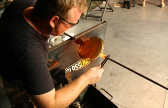 Gaffer George Kennard works on a design prototype by Harry Allen for GlassLab