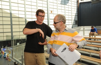 Gaffer Aaron Jack works with designer Constantin Boym in a GlassLab Design Session in Corning, NY, August 2012